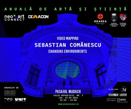 Video Mapping la Oradea pe fațada Pasajului Madach Anuala de artă și știință Neo Art Connect - NAC 2024 