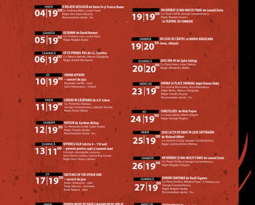 Programul lunii NOIEMBRIE 2022 la Teatrul de Artă București